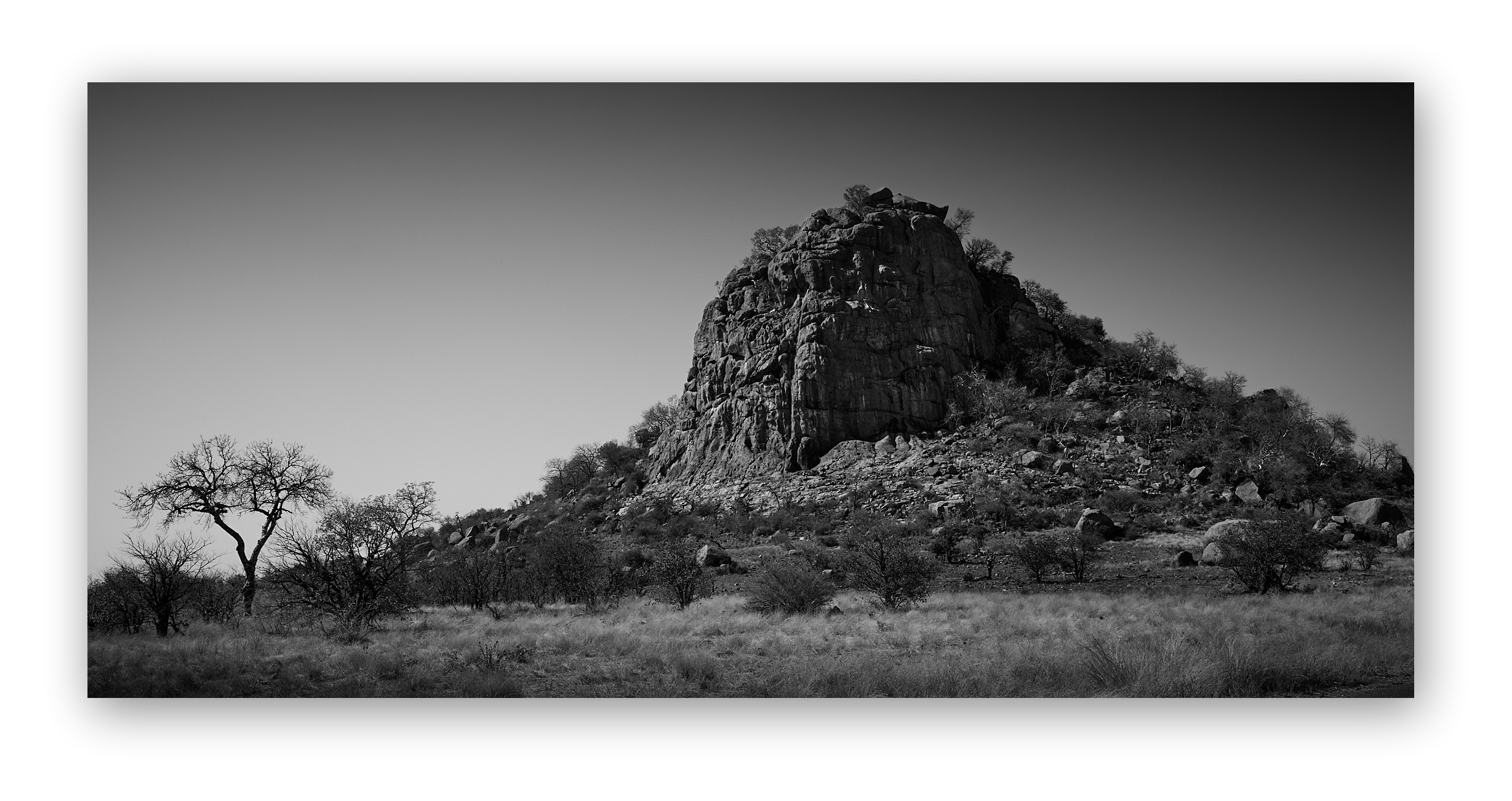 Morning light highlights textures and shapes of a koppie in the Kruger National Park